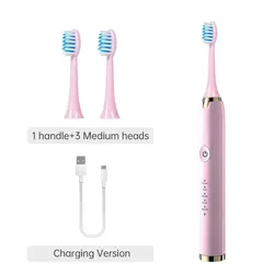 Rechargeable Ultrasonic Electric Toothbrush with Whitening Technology and Replacement Heads (Pink With 3 Heads)