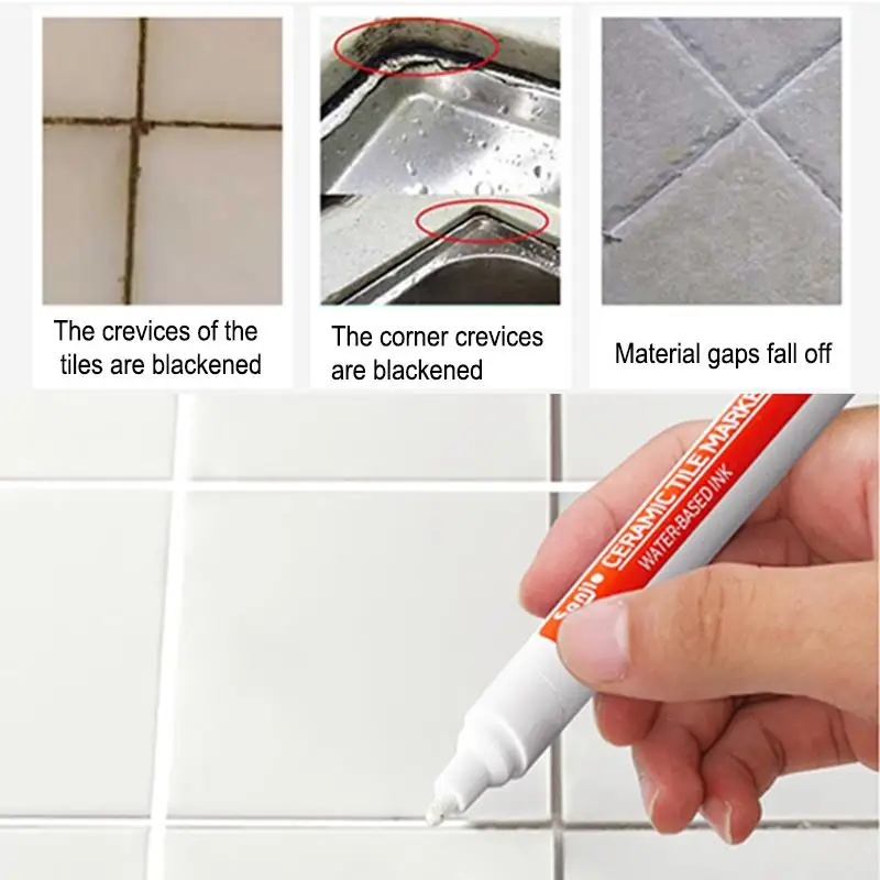 Marker Pen Tile Grout Marker Paint Pen Tile Repair Pen Art Pens Ceramic Tile Pen Wall Grout Restorer Pen Repair Marker Grout Filler for Restoring Tile Wall Floor Bathrooms Kitchen White