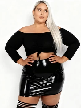 Women Glossy Faux Leather Mini Tight Sexy Plus Size Skirt, Ladies' Patent Leather Party, Party Skirt