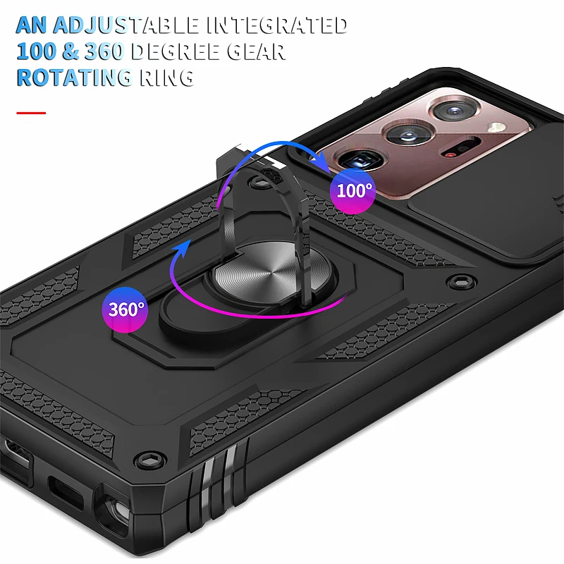 Ultimate Protective Slide Lens Case with Metal Ring Stand - Durable PC+TPU Back Cover