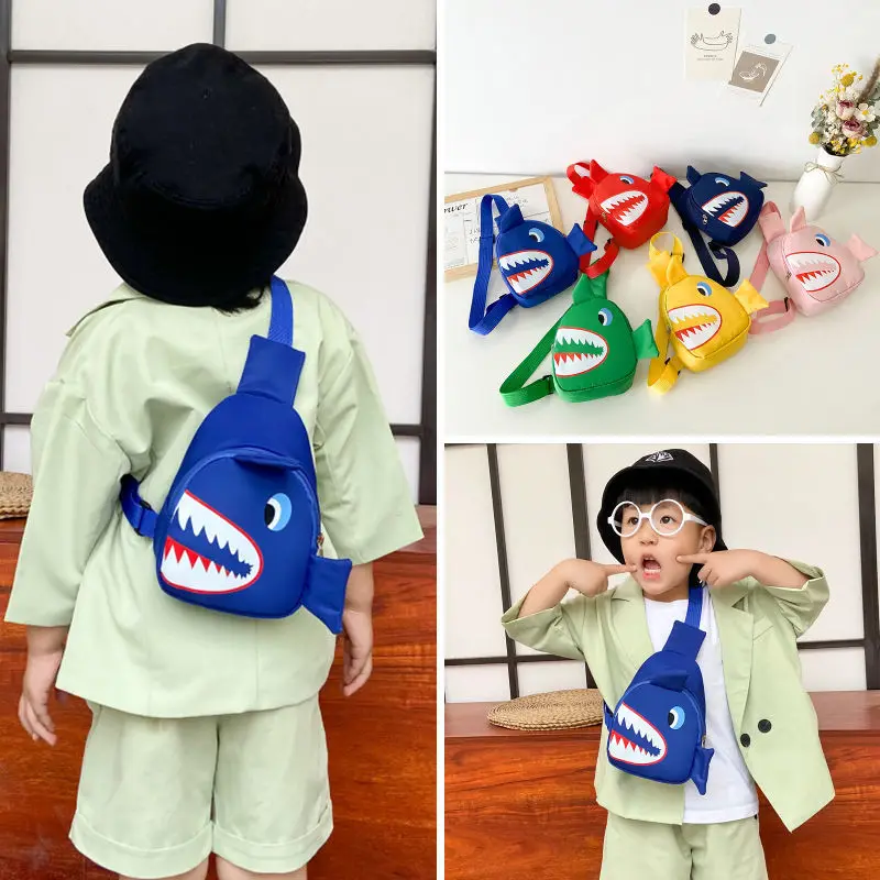 Casual Cool Baby Boys Chest Bags Portable Cute Kids Girls Portamonete Borse Cartoon Shark Borsa A Tracolla Per Bambini