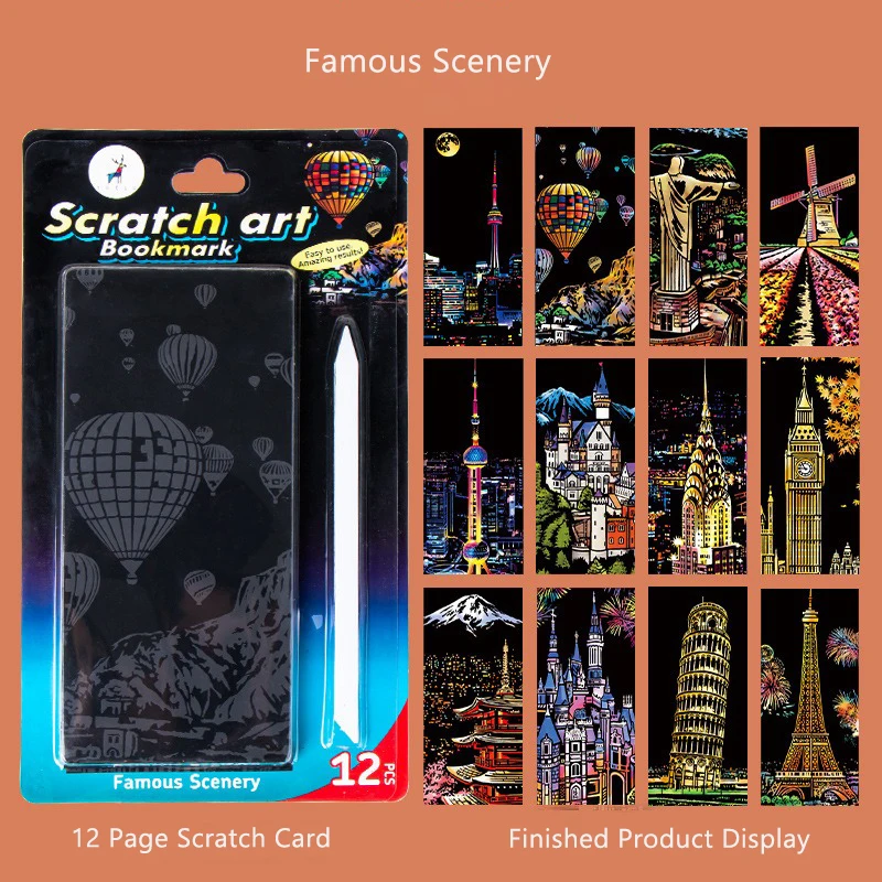 12-Piece DIY Architectural Night Scenery Scratch Art Set