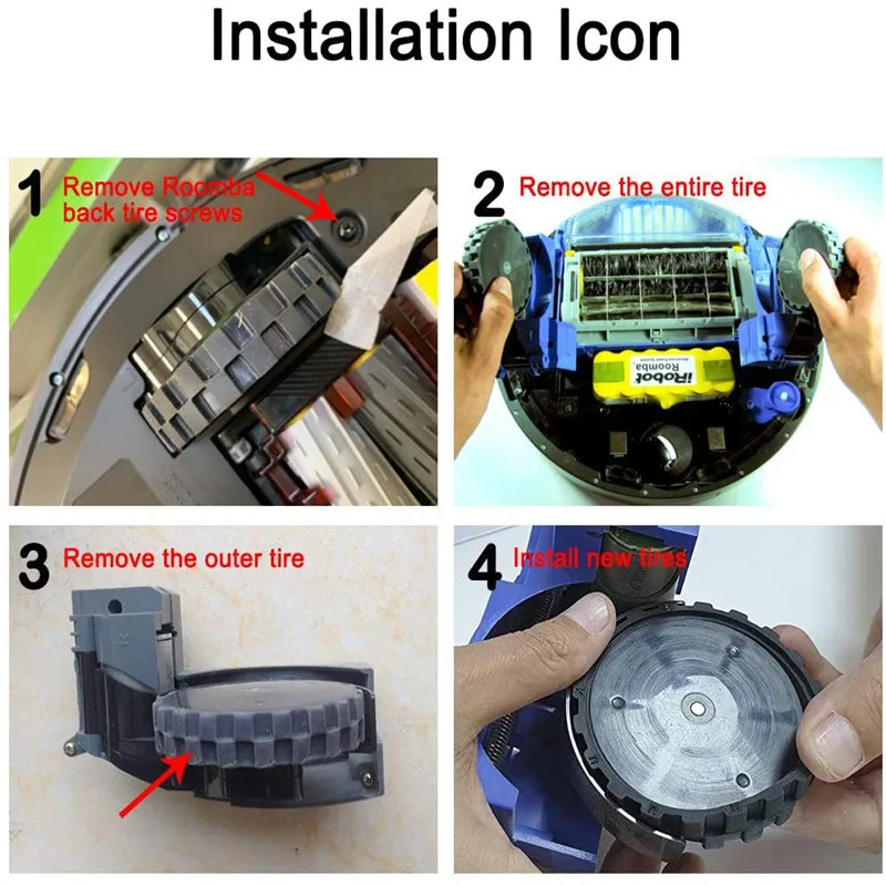Pneus pour Roues IROBOT ROOMBA SéRie 500, 600,700, 800 et 900,E5,I7+,S9