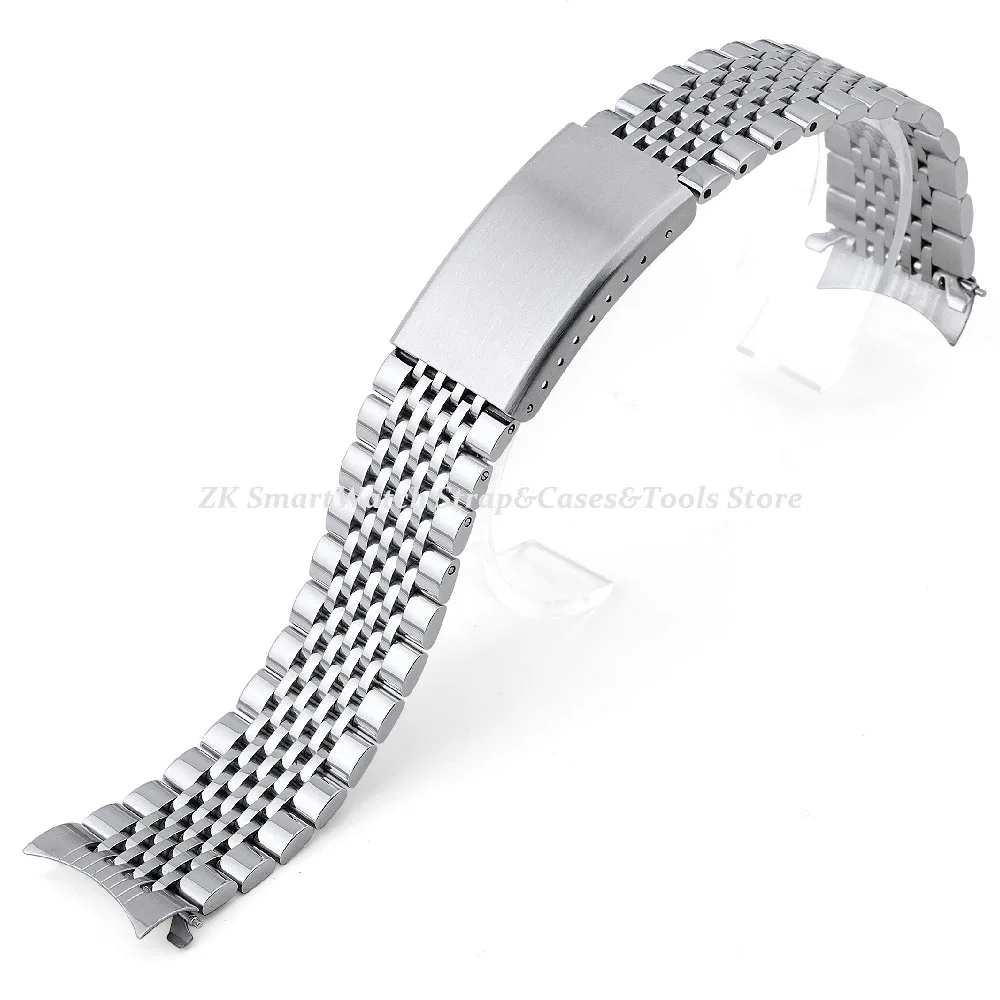 Premium Curved End Stainless Steel Watch Strap with Folding Buckle
