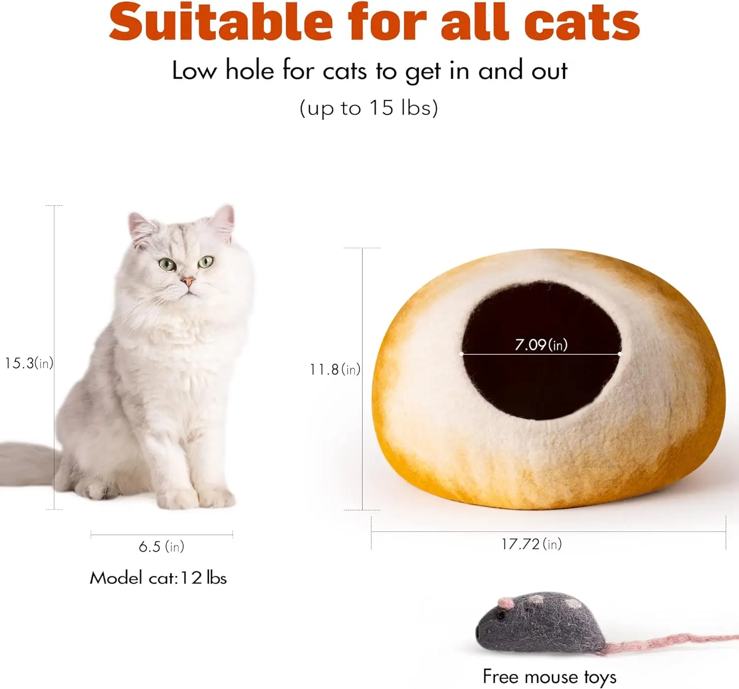 Mewoofun Premium Felt Cat Bed Cave Handmade 100% Merino Super Soft Wool Bed for Cats and Kittens Multi-Color In USA Warehouse 4