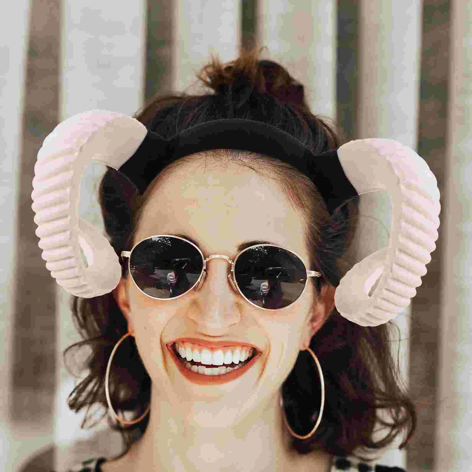 Head Bands Headdress for Party Hair Hoop Cosplay Black Sheep Headwear Horn Man Performance with Gold Cosplay Party Accessory