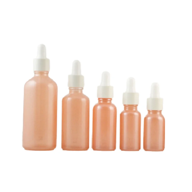 

5ml 10ml 15ml 20m l30ml 50ml 100ml Empty Pink Glass Essential Oil Vials White Rubber Top Lid Cosmetic Refillable Bottle 15pieces