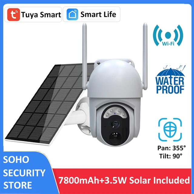 Tuya Smart 3MP 3.5W Solar 7800mAh Batería inalámbrica PTZ Exterior  Impermeable Vigilancia WiFi IP Seguridad