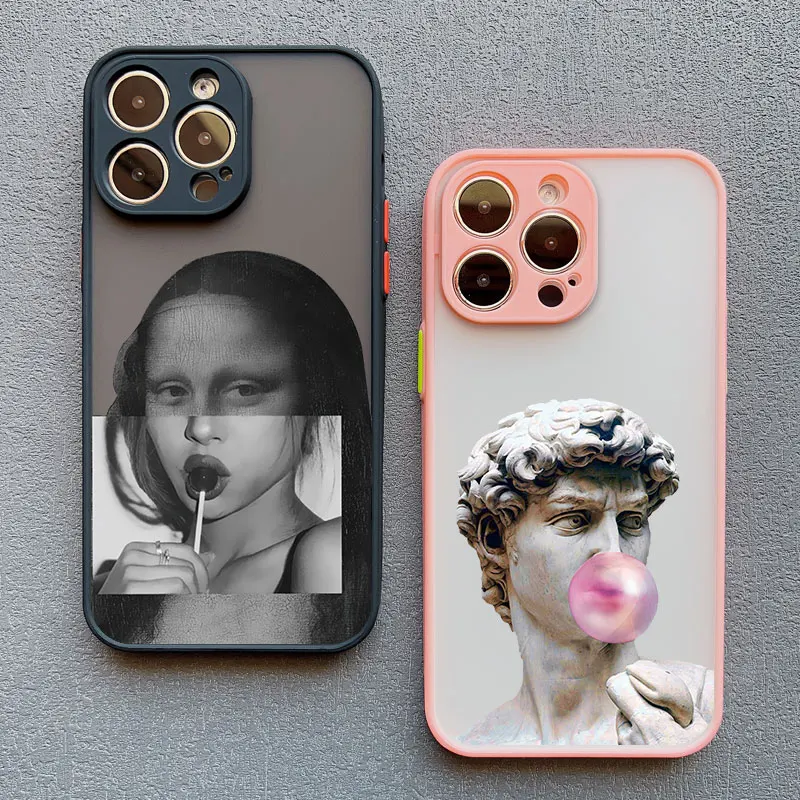 Artistic David & Mona Lisa Shockproof Phone Case - Aesthetic Design