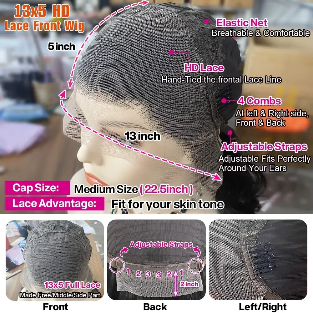 Princess Hair Straight 13X5 Lace Frontal Wigs For Women Brazilian 100% Human Hair Wig Tranparent Lace Pre plucked Natural Black - Image 3