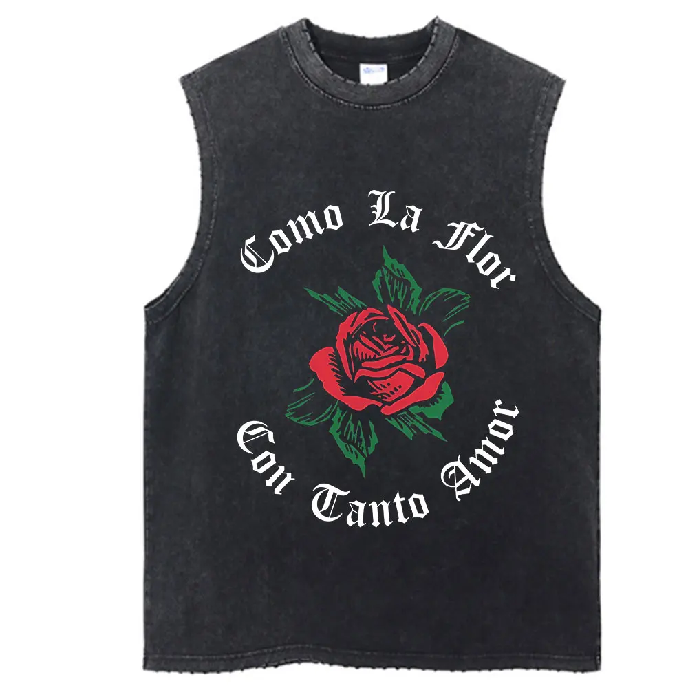 Vintage Tank Top Graphic Y2K Rose Flowers Print T Shirt Cotton Hip Hop Streetwear Oversize Summer Washed Tops Vest 6