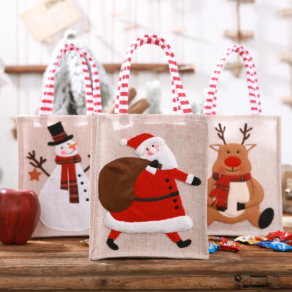 

Christmas Fabric Tote Bags Santa Claus Snowman Elk Gift Bag Christmas Decorations Kids Gift Bag Happy Year Party Favors Handbag