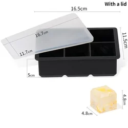 Large Silicone Ice Cube Tray Mold for DIY Bar and Beverage Use (6 square with lid)