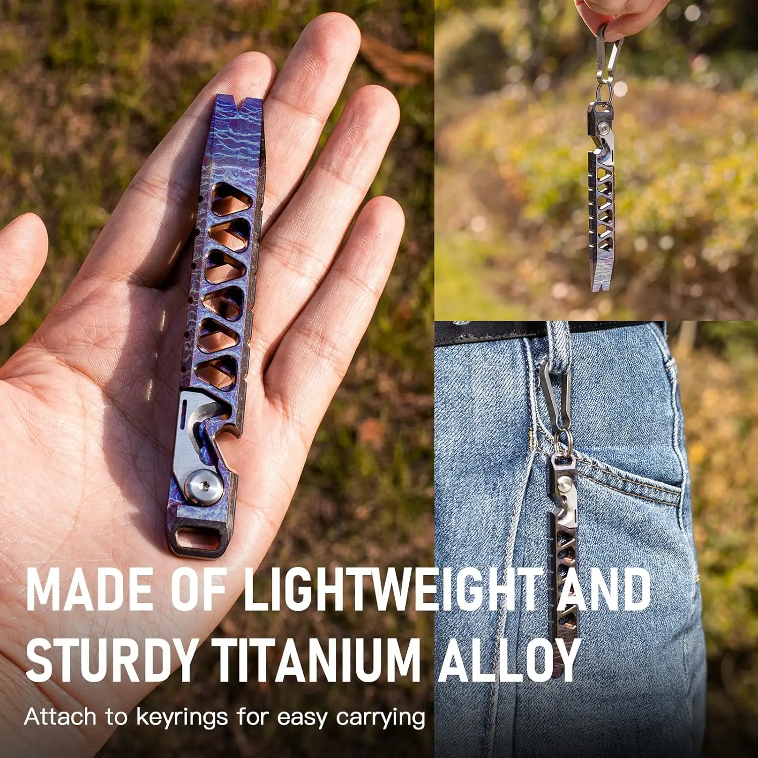 Titanium EDC Pry Bar, Keychain Pry Bar Multitool With Bottle Opener, Pocket Small Crowbar for Men 6