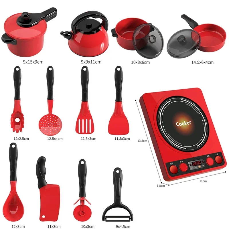 Kids Toys Pretend Play Red Kitchen Toys Simulation Food Cooking Girl's Boys Educational Play House Interactive Toys for Children 6