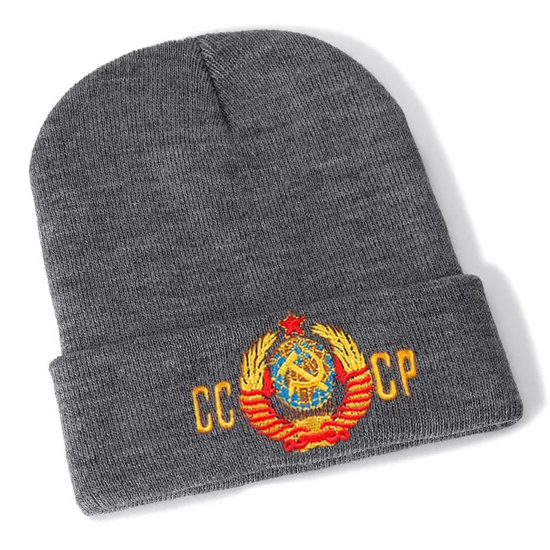 Casual Embroidery CCCP USSR Hat Cotton Flexible Warm Beanie Hats for Autumn Winter Russia Knitted Hip-hop Beanies Cap Unisex