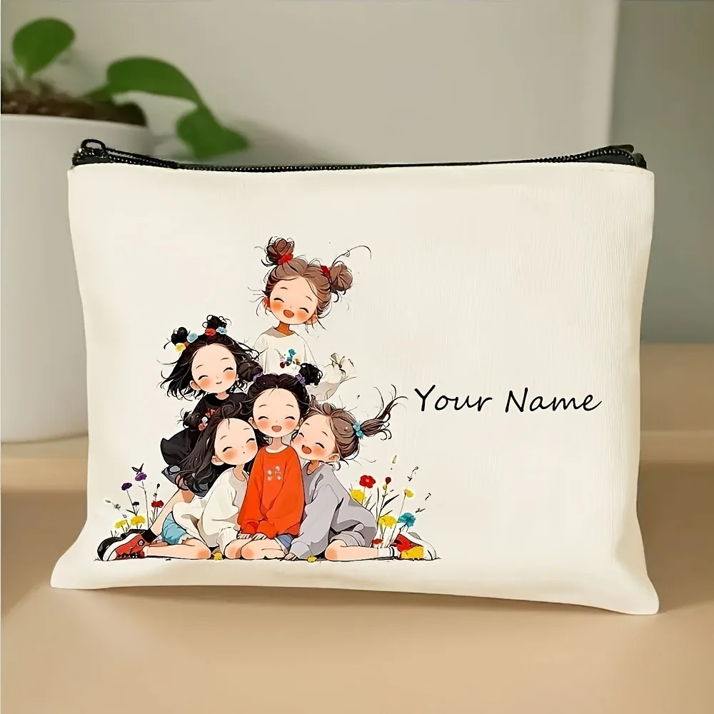 Korean-Style Anime Girl Makeup Bag - Customizable Name Beauty Case, Durable Travel Organizer, Chic Gift Pouch