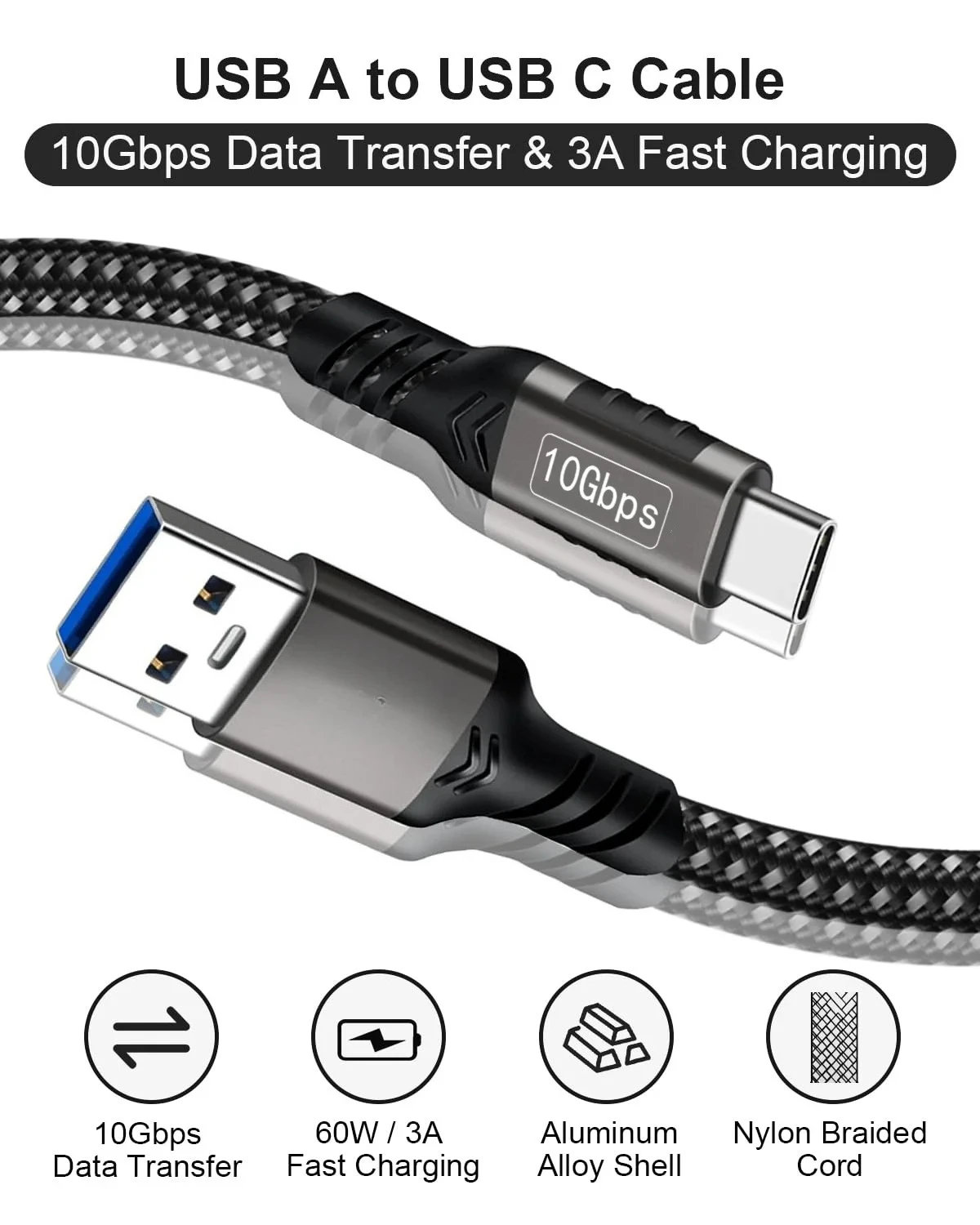 USB3.2 10Gbps USB A to USB C 3.2 Gen2 타입-C 케이블 데이..