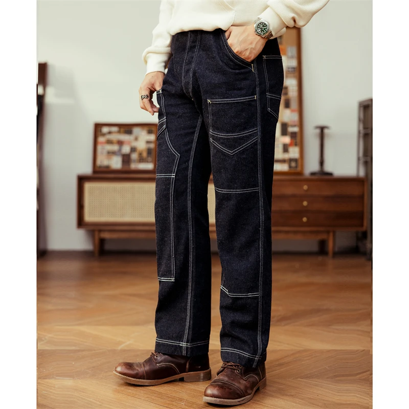 Red Tornado 14oz Indigo Denim Derrickman Work Pants Vintage Men Double Knee Jean 2