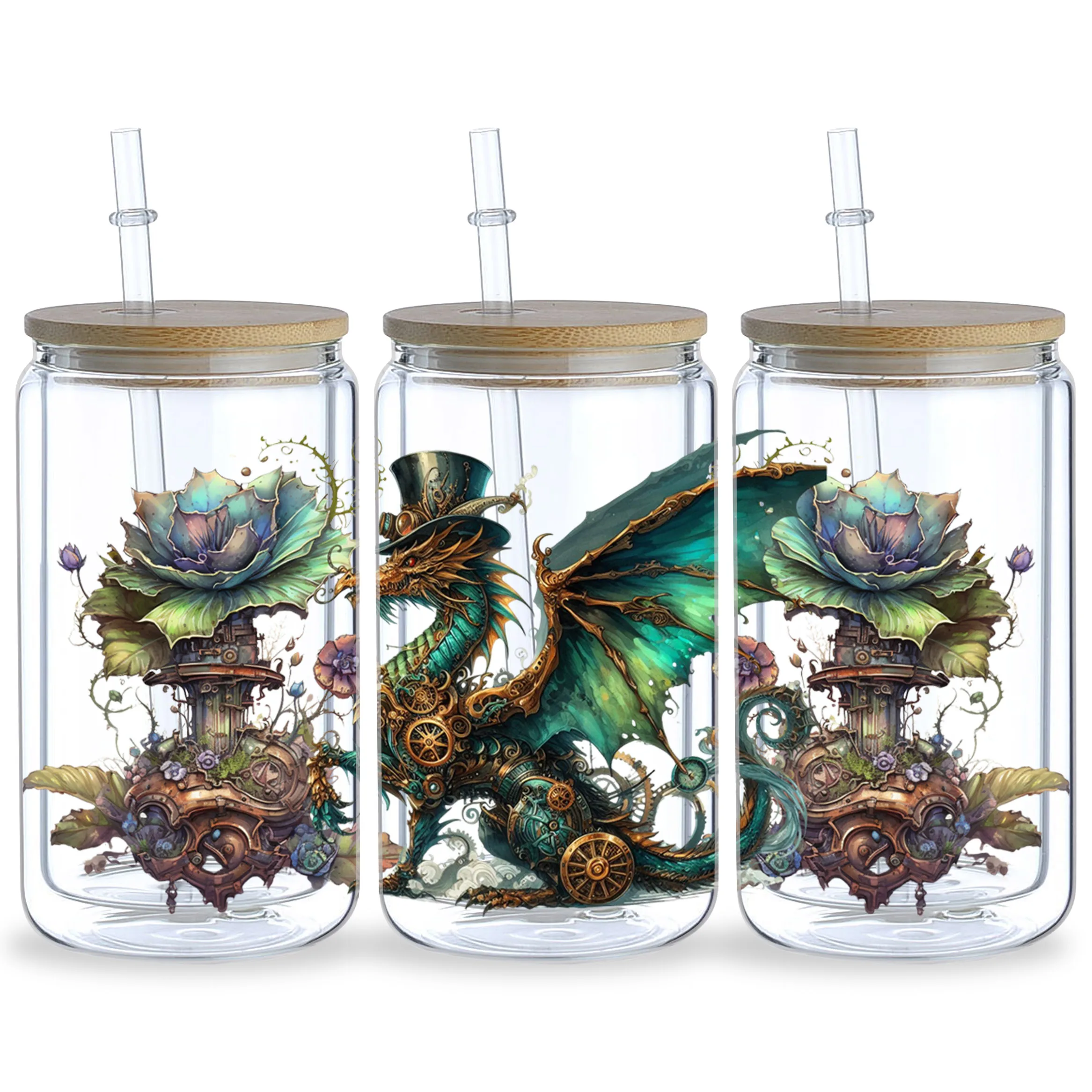 Steampunk Dragon Pattern UV DTF Cup Stickers 5sheets Waterproof Sticker Pack For Decorating Mugs Cups Bottles School Supplies