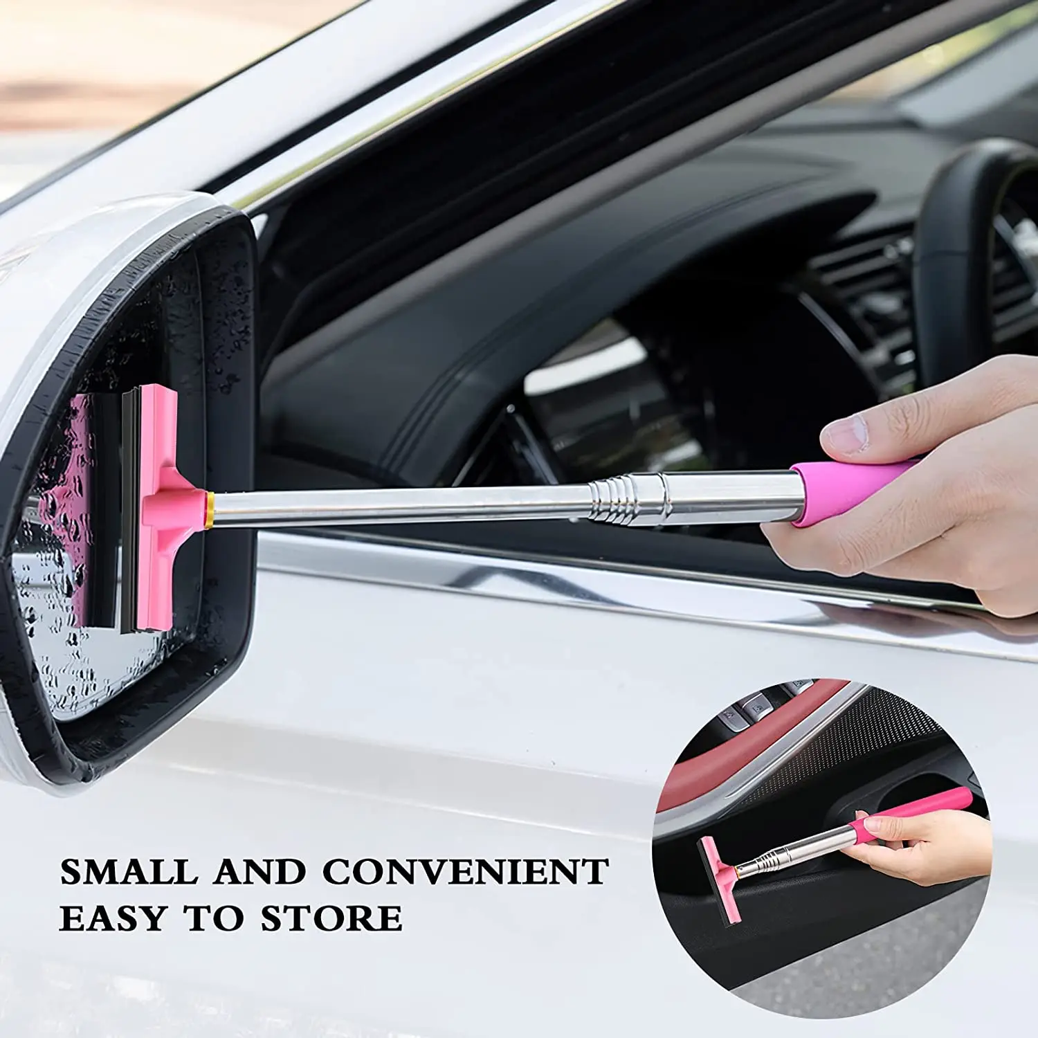 Car Side Mirror Squeegee Telescopic Rearview Mirror Squeegee Wiper Natural  Rubber Extendable Handle Glass Window Cleaning Tool