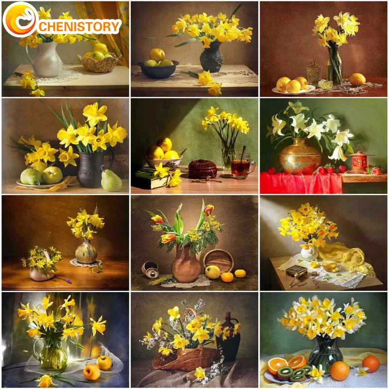 

CHENISTORY Landscape DIY Painting By Numbers Kits Acrylic Paints Yellow Flower On Canvas Painting Wall Paintings For Home Decor