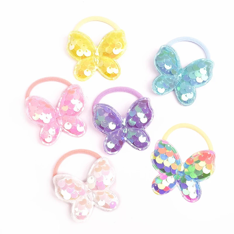 

2PCS Sequin Fish Scale Butterfly Girls Princess Hair Accessories Children Hair Ties Baby Headwear For Kids Elastic Hair Bands