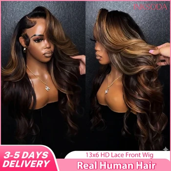1B/30 Highlight 13x6 Lace Front Human Hair Wigs Ombre Black Brown Colored Preplucked Body Wave Lace Frontal Wig For Women 30Inch 1