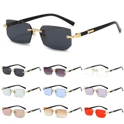 UV400 Protection Rimless Rectangle Sunglasses Retro Y2K Shades Eyewear for Women & Men