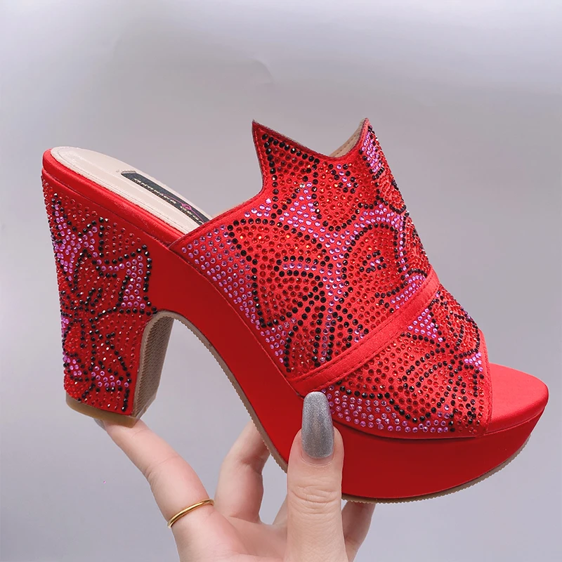 Fashionable Top Italian Designers 2023 Luxury And Elegant Round Toe  Bright Diamond Summer Party Women's Shoes With High Heels