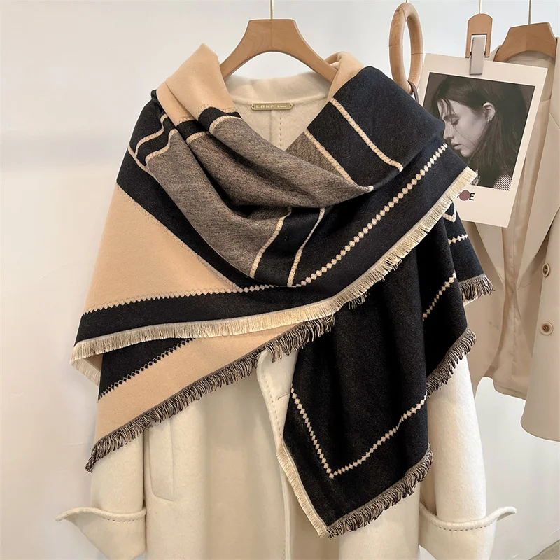 

2023 Fashion New Winter Warm Thick Women Square Scarf Imitation Cashmere Scarve Bufanda Shawls Hijab 130*130cm Luxury Brand