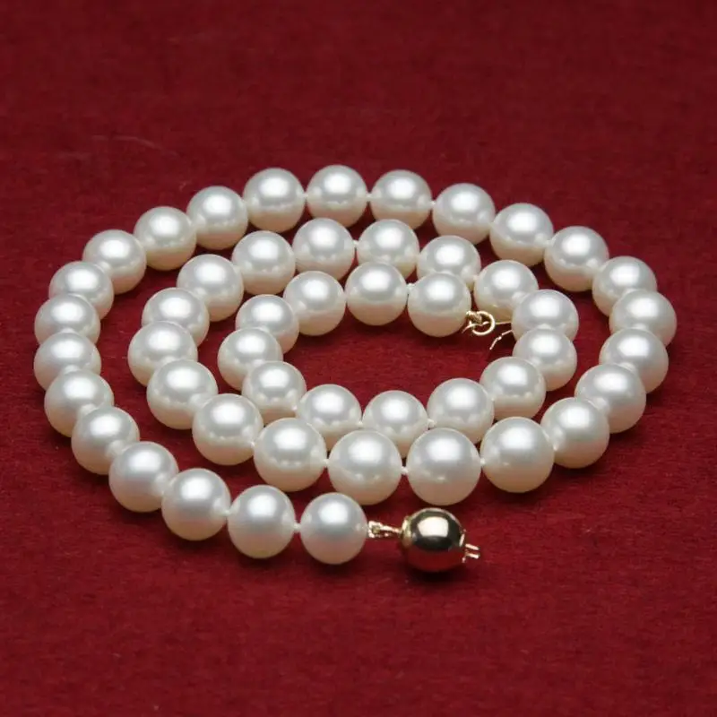 

Charming Elegant 9-10mm white fresh water pearls necklace 18inch AA+