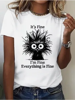 Fantastic "It Doesn'T Matter I'M Fine Everything Is Fine" Ladies' Cat T-Shirt Versatile High-Quality Leisure Sports Women'S Wear 1