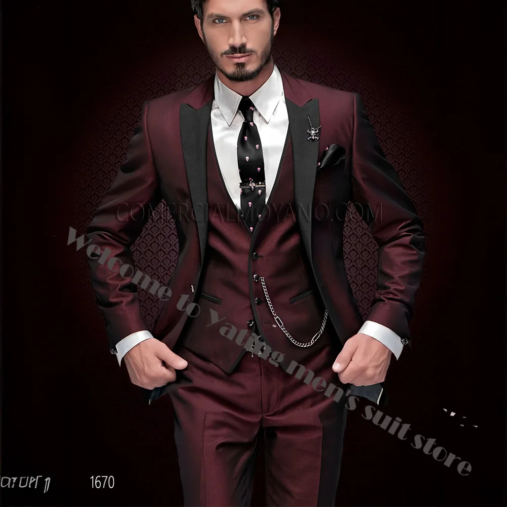 Traje Vino Hombre Camisa Negra Esmoquin Traje Vino Con Camisa