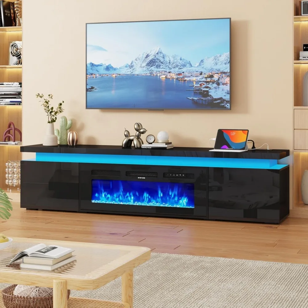 71Inch LED TV Stand with 40In for 80Inch TV,Modern Fireplace TV Stand,High Gloss TV Console Entertainment Center 6
