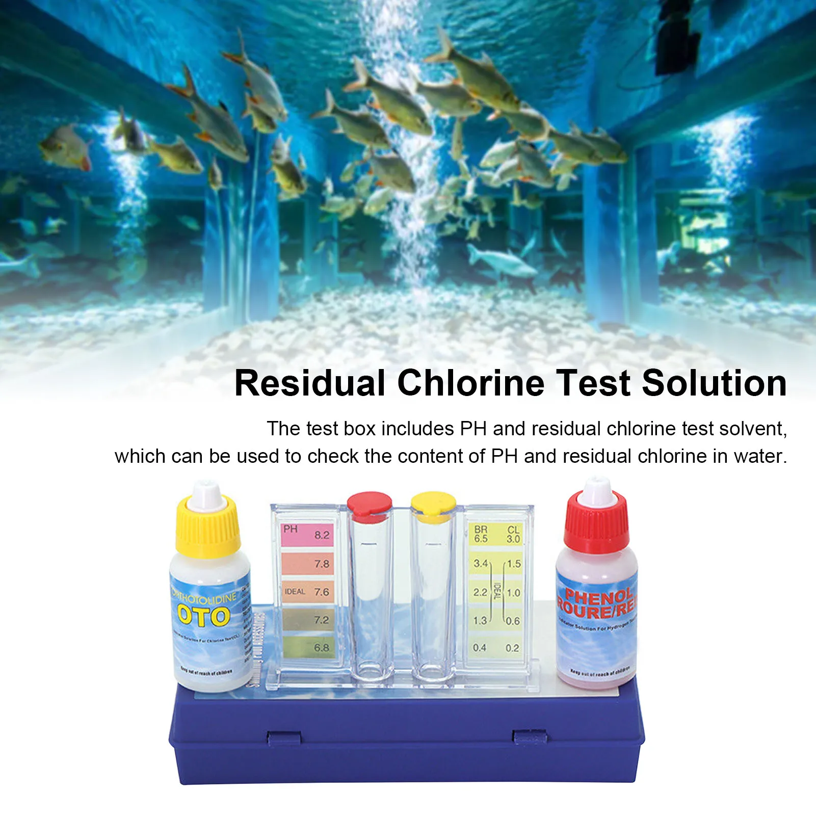 Water Tester Water Quality Test Solution with Testing Strip Tube Tool for PH Residual Chlorine Detection