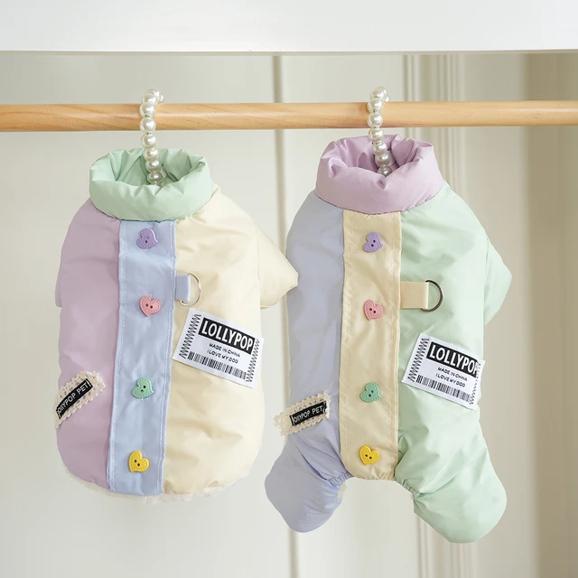 Thiened Fce Dog Clothes Four Legs Windproof Cotton Autumn Winter Clothes for Small Dogs Teddy Pet Clothes with Heart Bule