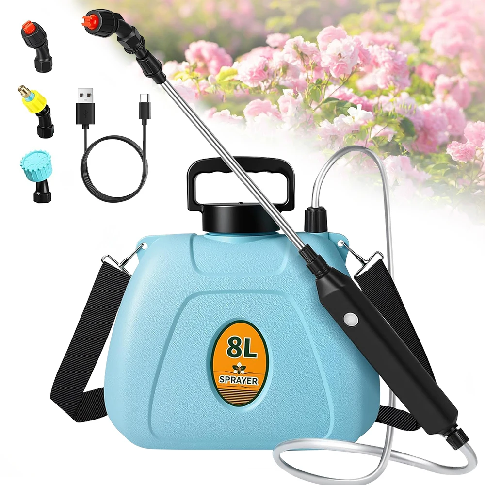 8L Automatic Electric Sprayer Garden Plant Sprayer Handheld Rechargeable Sprinkler Sprayer Atomization Shouldered Watering Can