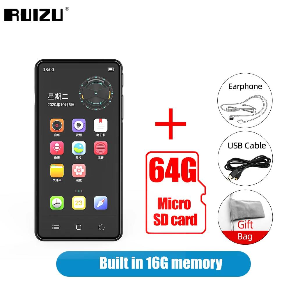 RUIZU H8 New Bluetooth Music Video Player With Android System 5.1 Connect WIFI 16GB Walkman Support App Study MP3 For Student 