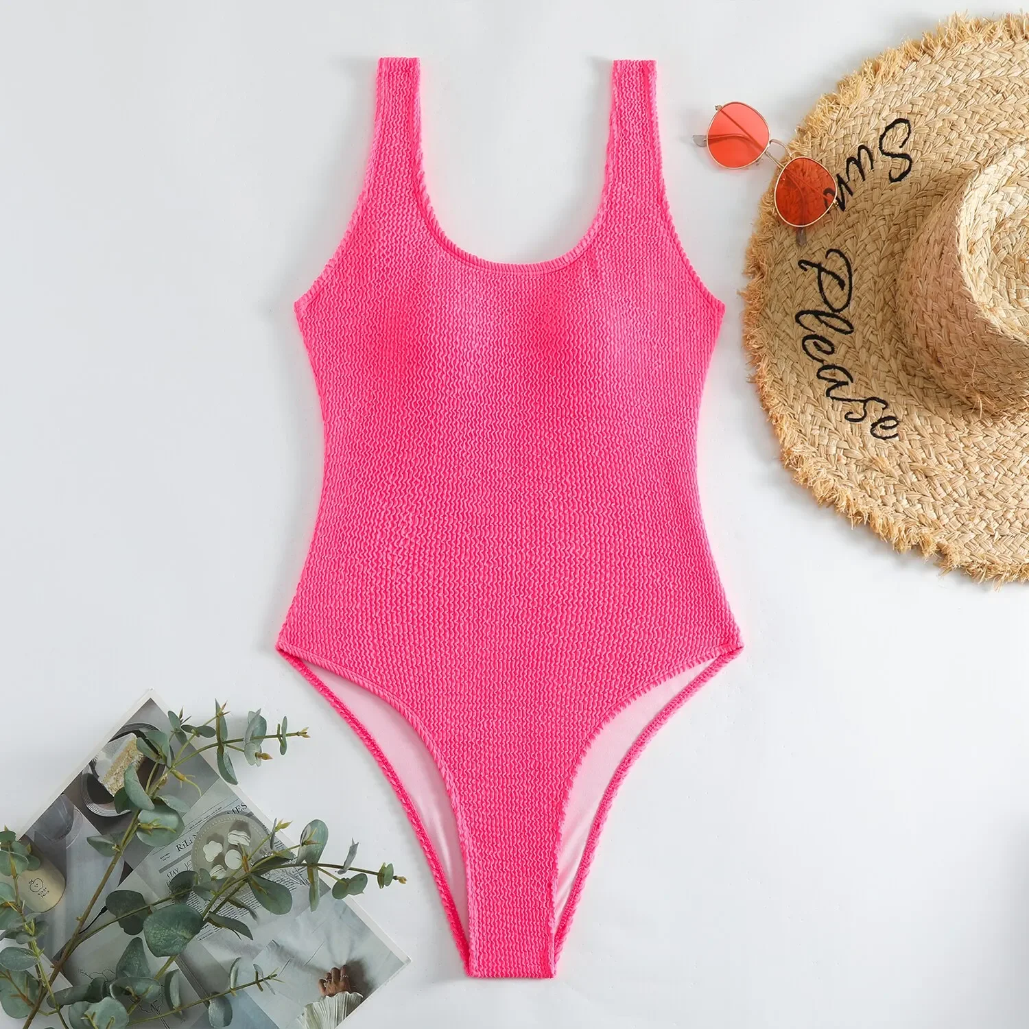 

Европейский и американский специальный слитный купальник из ткани со складками в форме волны карамельного цвета