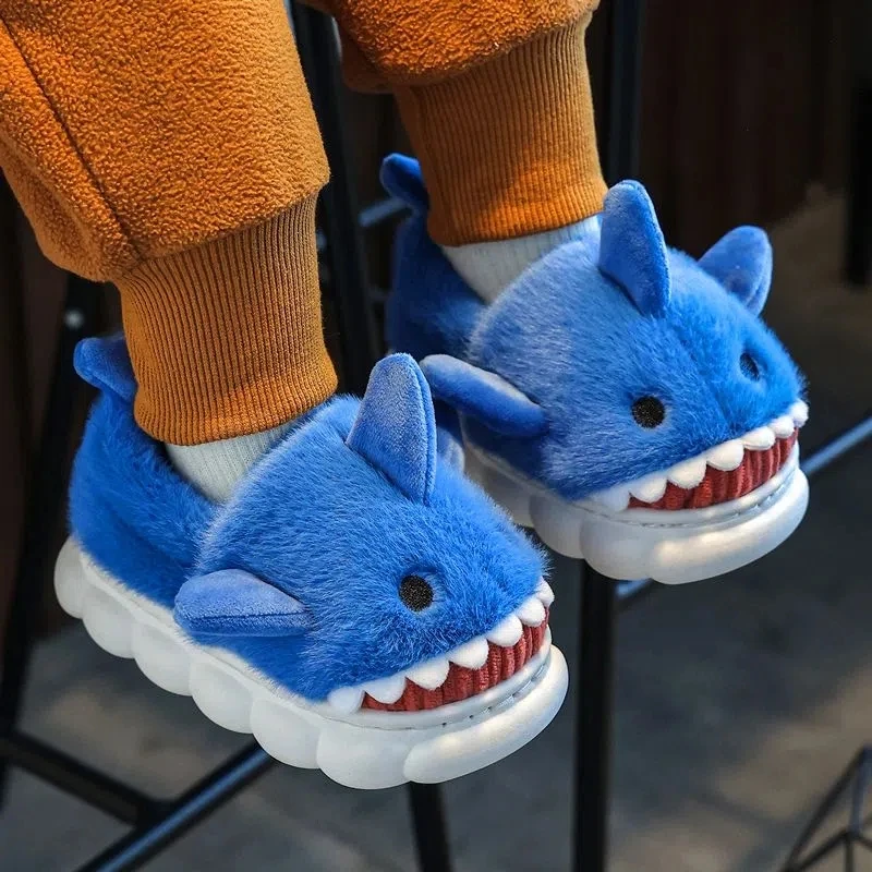 Blue baby shark slippers house child slip on fur loafers shoes girls and boys cloud eva slippers funny shark babi shoes