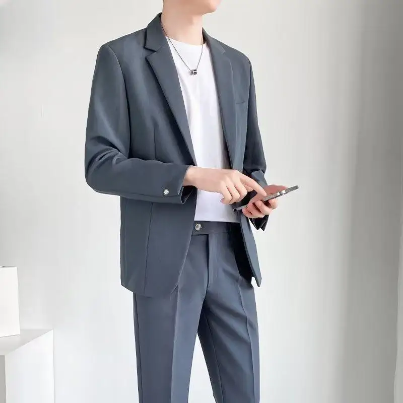 S-5XL High Quality Men's Suit Gentlemen Simple Business Casual Fit Suits 2 Pieces Set Classic Solid Color Jacket （Blazer +Pants）