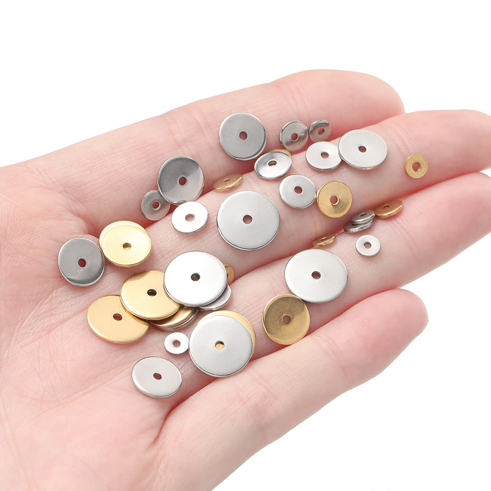 50Pcs/Pack Stainless Steel 4/5/6/8/10mm Flat Round Loose Spacer Beads 5