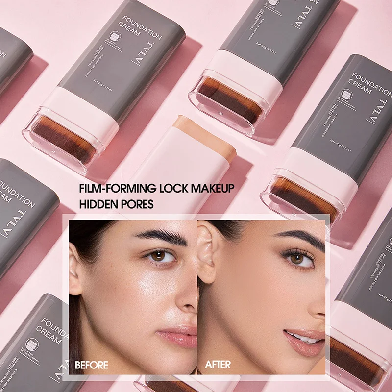 TVLV Concealing Foundation Stick 5 Shades Built-In Brush Cream Finish Lightweight Waterproof Formula sponge head concealer waterproof concealer makeup concealer face concealer concealer foundation cream