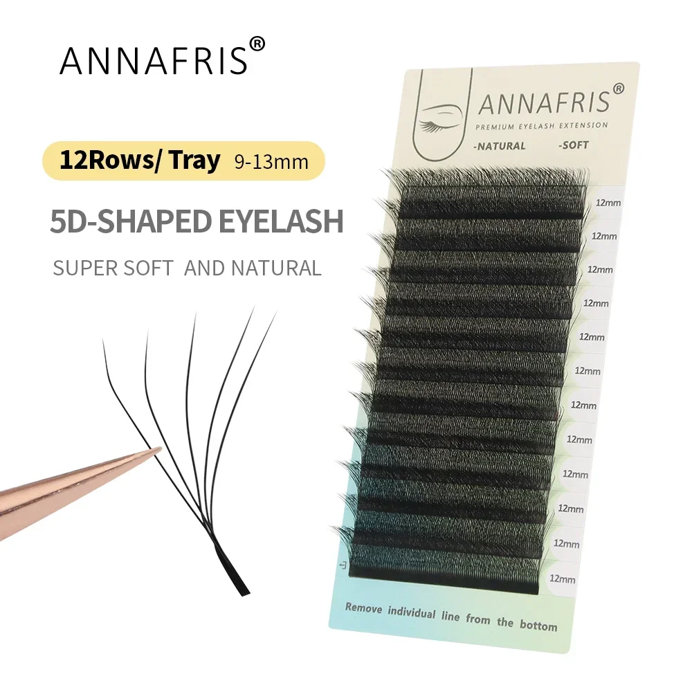 ANNAFRIS 4D 5D W Shape Eyelash Extension Handmade 12line/Tray Premade Volume Fans Clover W Lashes - 1