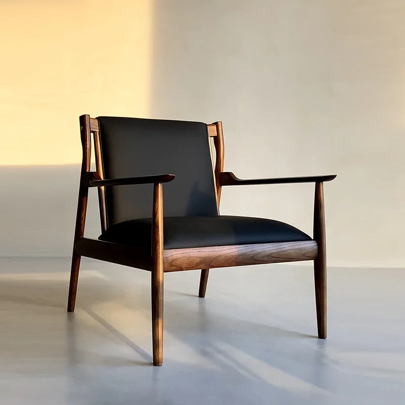 

Knocking Cloud New Chinese Solid Wood Living Room Single Person Sofa Black Simple Lazy Chair Light Luxury Arc-shaped Art Leisure
