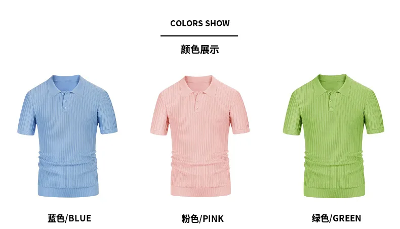 Description Picture 3 of itemSummer Clothing Men's Luxury Knitted Short Sleeve Button-down Polo Shirt Solid Color Vintage Fashion Business Leisure Knitwear