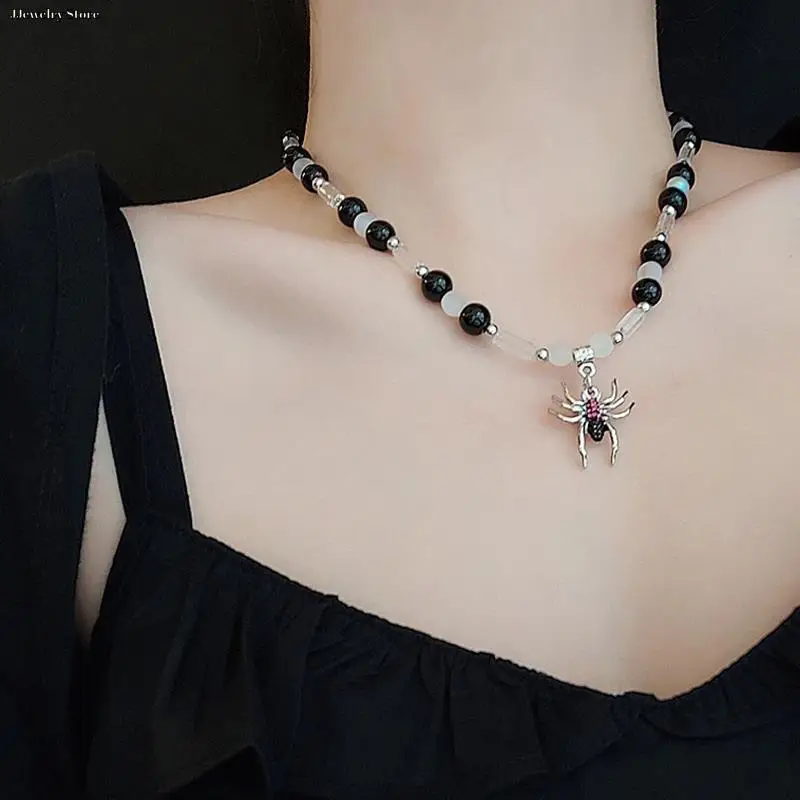 

Spider Pendant Necklaces Fashion Splice String Black Beaded Clavicle Chain Diablo High Street Diamond Jewelry