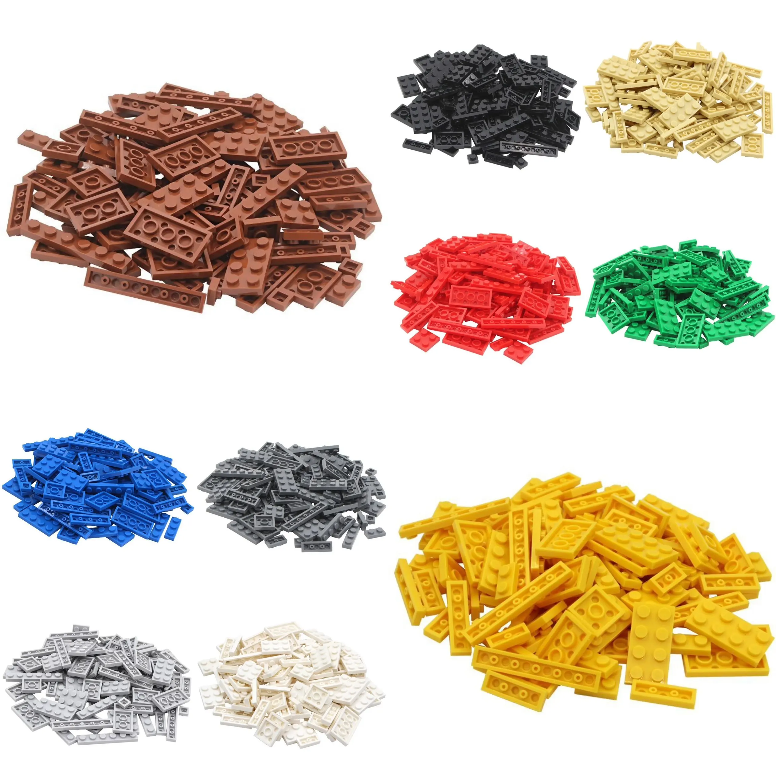 Conjunto de 100 peças de blocos de construção de cor sólida, pacote de acessórios de tijolos baixos para montagem DIY, material ABS, brinquedos.