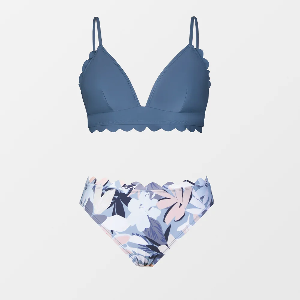 CUPSHE Nette Green Floral Scalloped Bikini Sets Frauen Sexy Solide Low-taille Zwei Stück Badeanzug 2023 Strand Badeanzüge bademode
